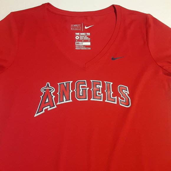 Nike Dri Fit Women's LA Angels Athletic Cut V Neck SS Shirt Size M - Picture 1 of 4